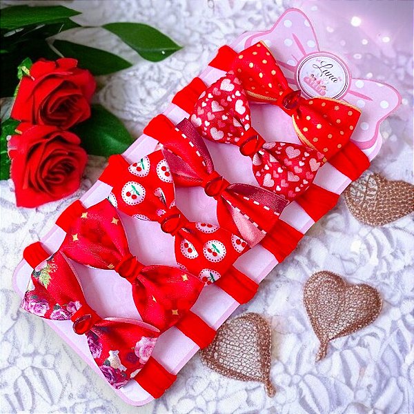 Kit 6 Mini Lacinhos de Bebê Faixinha Maternidade Tiarinha RN Baby Red