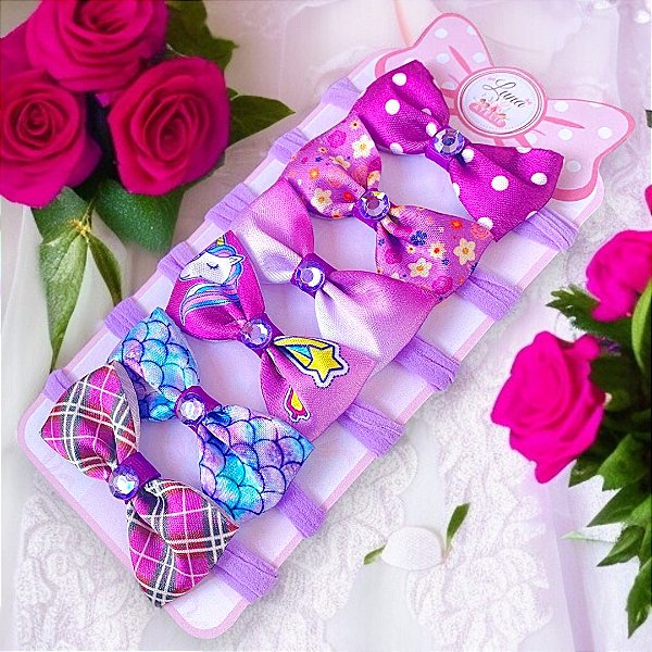 Kit 6 Mini Lacinhos de Bebê Faixinha Maternidade Tiarinha RN Baby Lilac