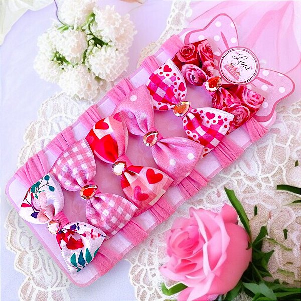 Kit 6 Mini Lacinhos de Bebê Faixinha Maternidade Tiarinha RN Pink Baby