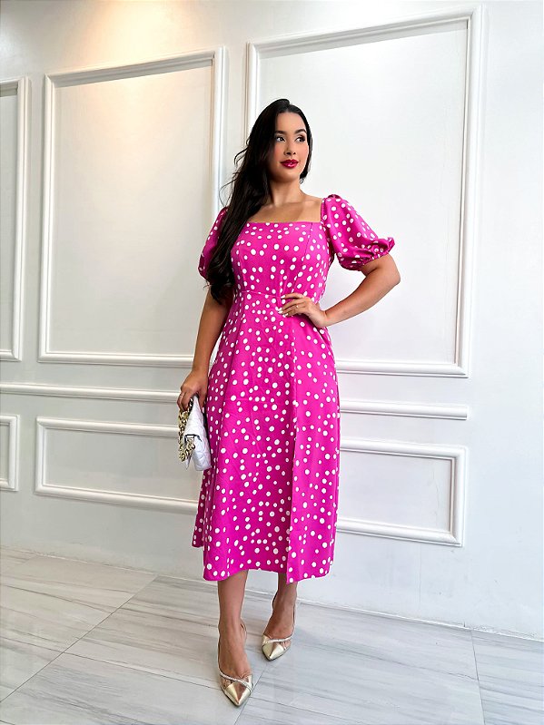 Vestido Odete - Poá Fúcsia
