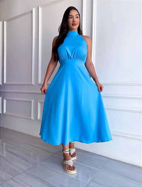 Vestido Midi Pérola - Azul Céu