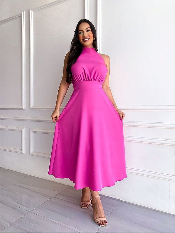 Vestido Midi Pérola - Fúcsia