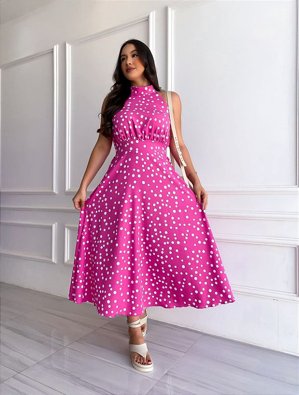 Vestido Pérola - Fúcsia Poá