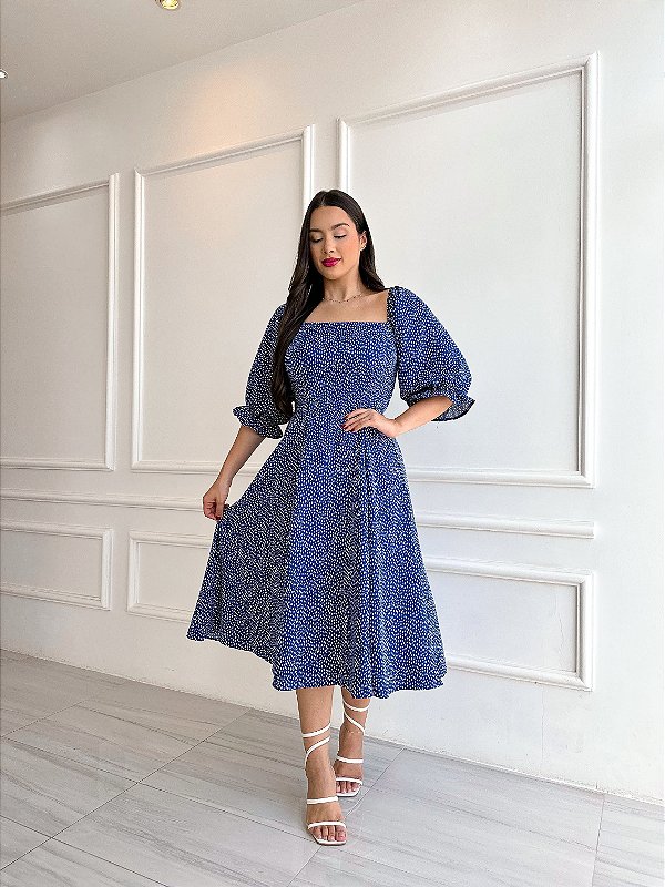 Vestido Heloisa - Azul Poá