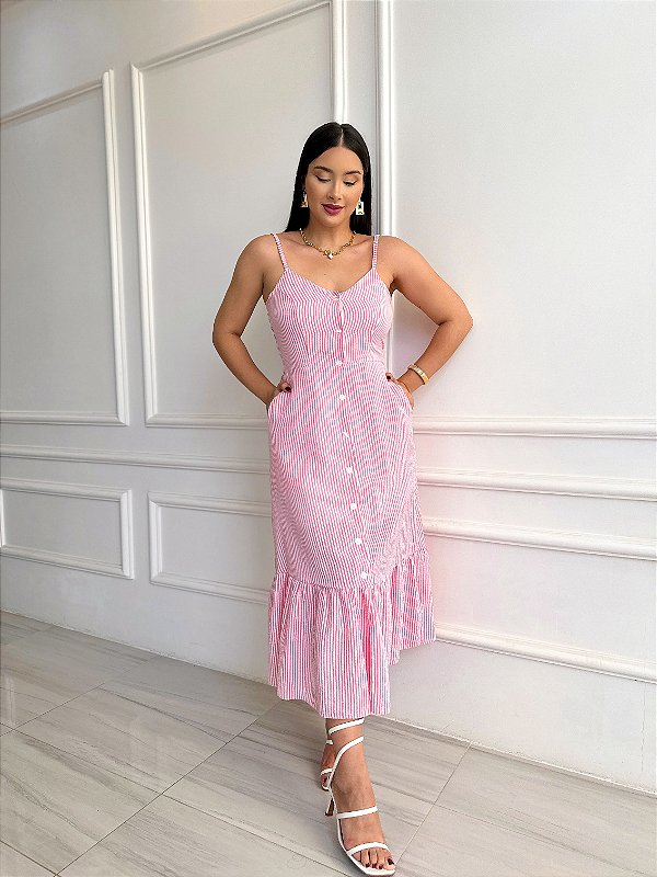 Vestido Júlia - Rosa e Branco