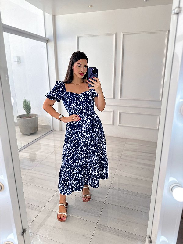 Vestido Tereza -  Azul Poá