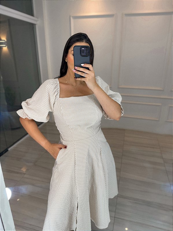 Vestido Heloisa - Bege e Branco