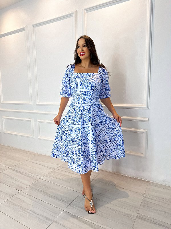 Vestido Heloisa - Azulejo