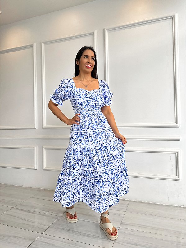 Vestido Tereza - Azulejo