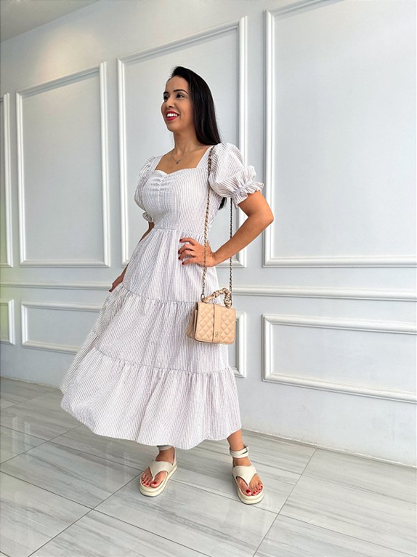 Vestido Tereza - Bege e Branco
