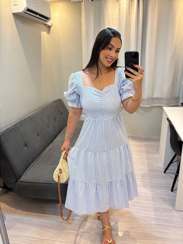 Vestido Tereza - Azul e Branco