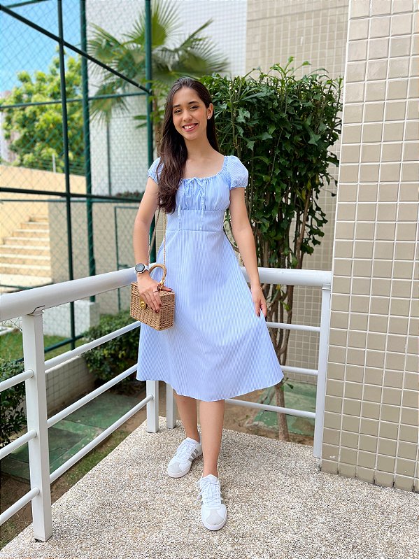 Vestido Bianca - Azul e Branco