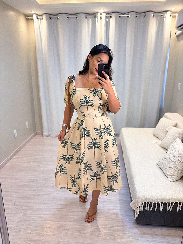 Vestido Heloisa - Estampado Bege