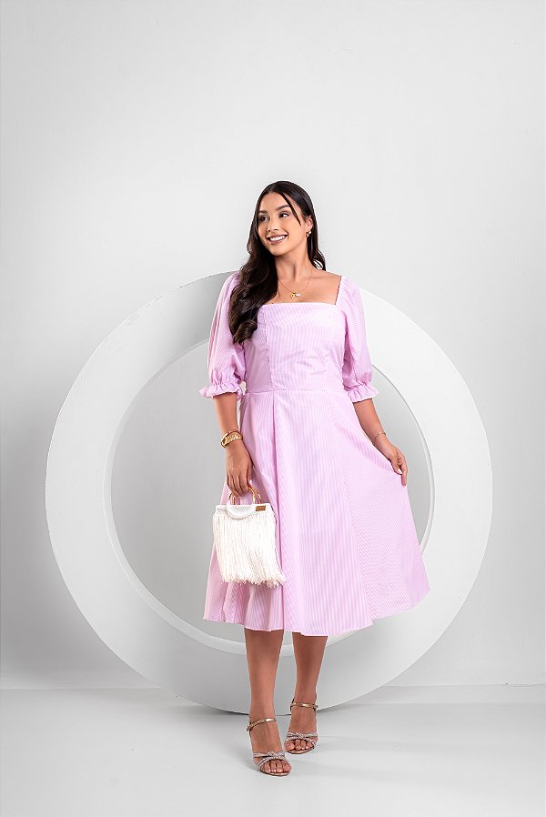 Vestido Heloisa - Rosa e Branco