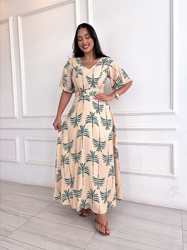 Vestido Catarina - Estampado Bege