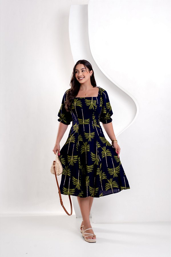 Vestido Heloisa - Estampado Marinho