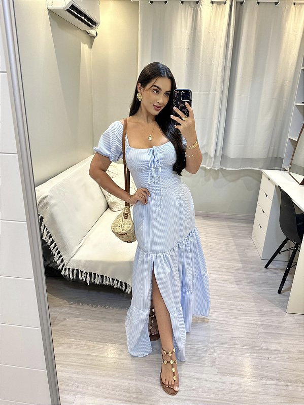 Vestido Alessandra - Azul e Branco