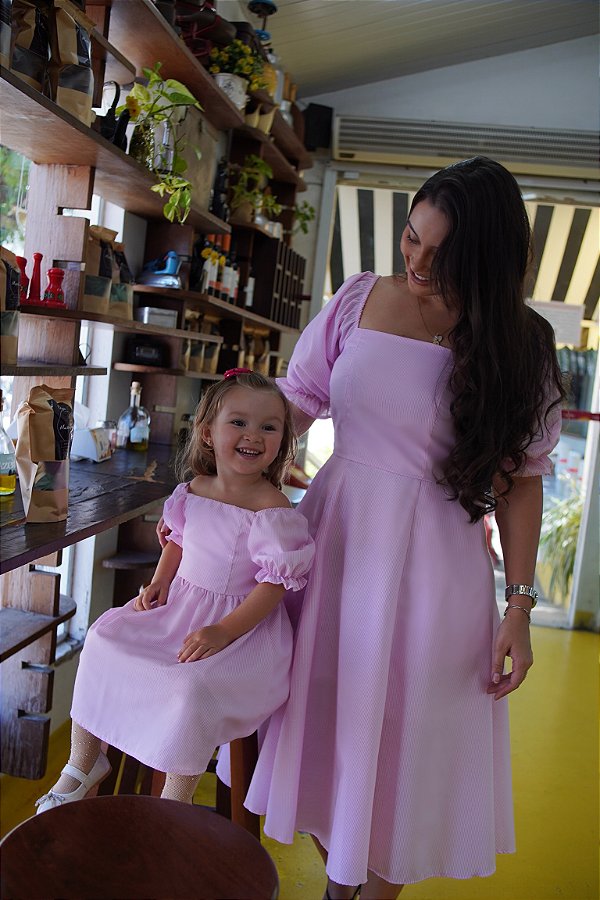 Vestido Helô - Branco e Rosa