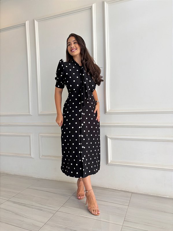 Vestido Chemise Sofia - Poá Preto