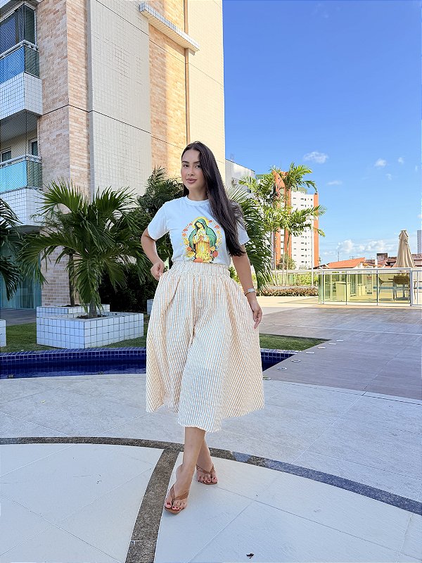 Saia Maria -Listrado Bege