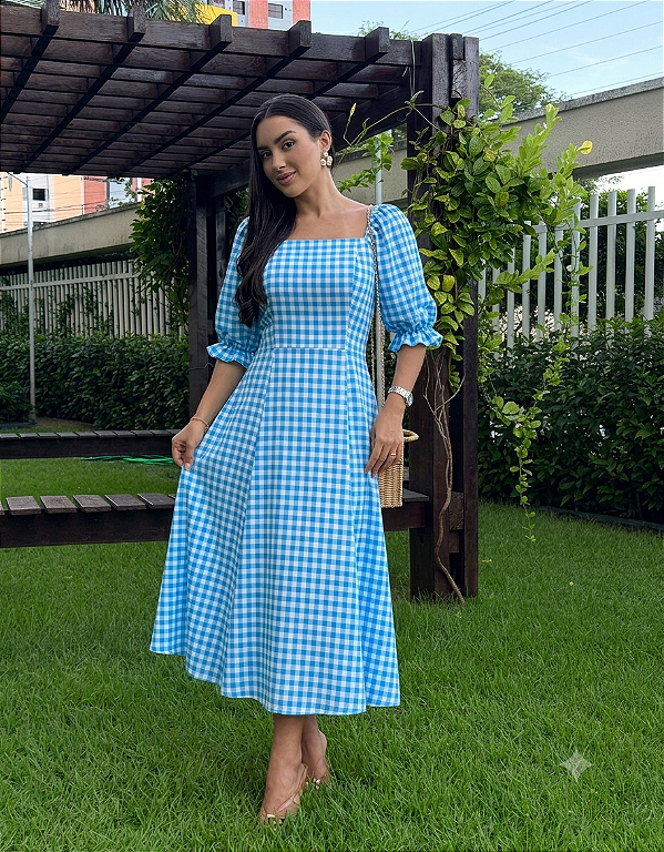 Vestido Heloisa - Xadrez Azul