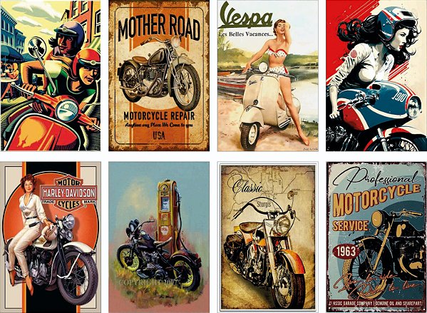 Kit Imas Decorativos Motos Vitagem 9x6  com 24 und