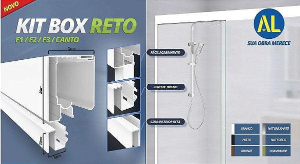 Kit Alumínio Box Banheiro Reto de Canto RTC1-1,00x1,90mts