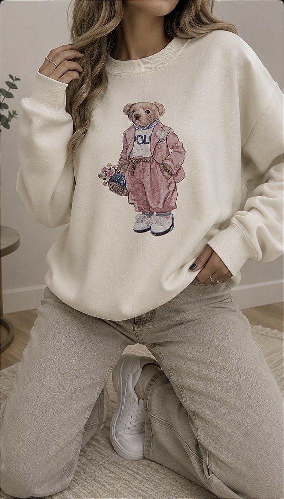 BLUSA MOLETOM URSO TERNO ROSA