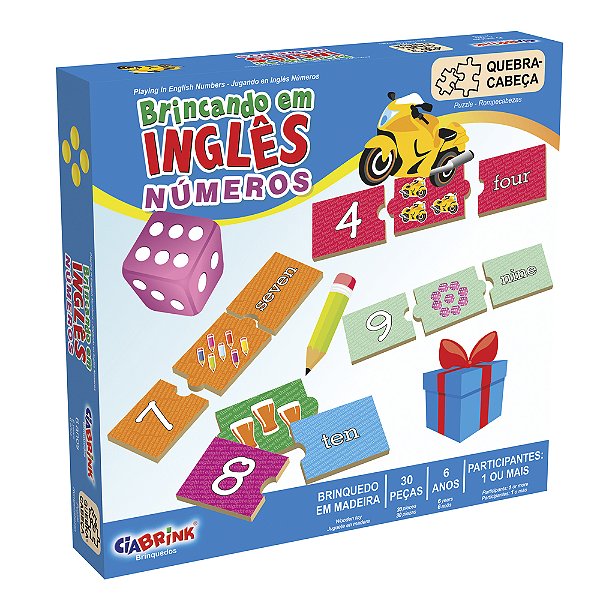 Brincando Em Inglês - Números - 30 Peças - Quebra Cabeça