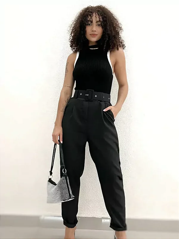 Calça Feminina Alfaiataria Linho com Cinto Rosana Ref. 1269