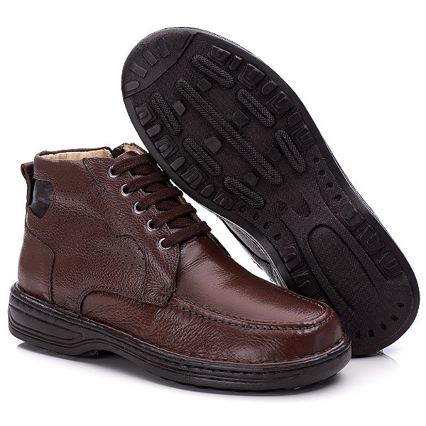 Coturno Casual Conforto Couro Marrom A10