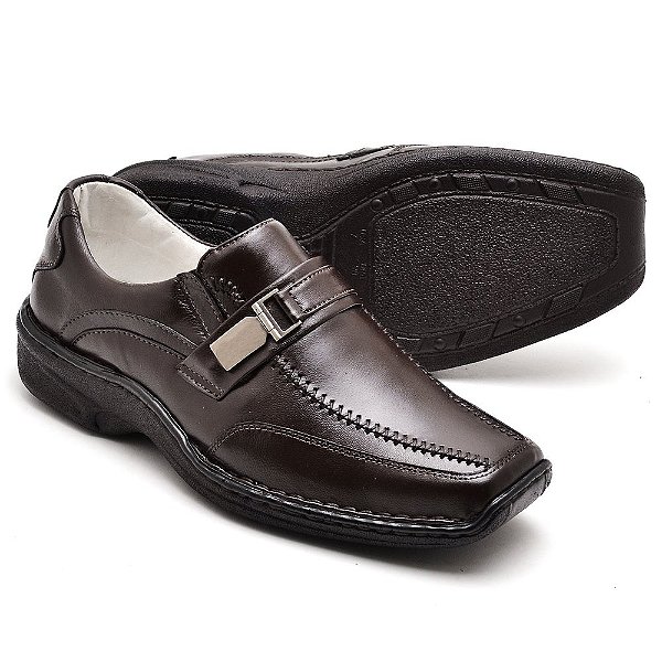 Sapato Conforto Couro Masculino Marrom