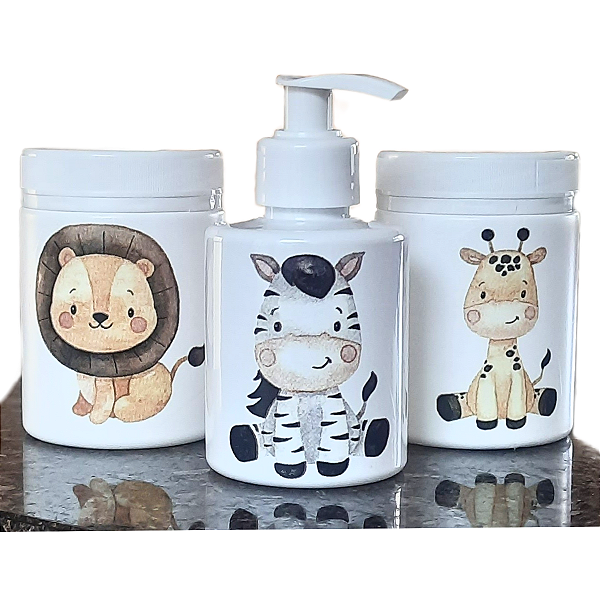 Kit Higiene Babê Safari 3 pçs - Tampa Com Trava - Plástico