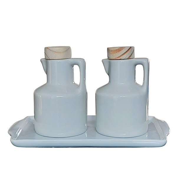 Kit 2 Galheteiro 100ml Azeite e Vinagre + Bandeja - Porcelana