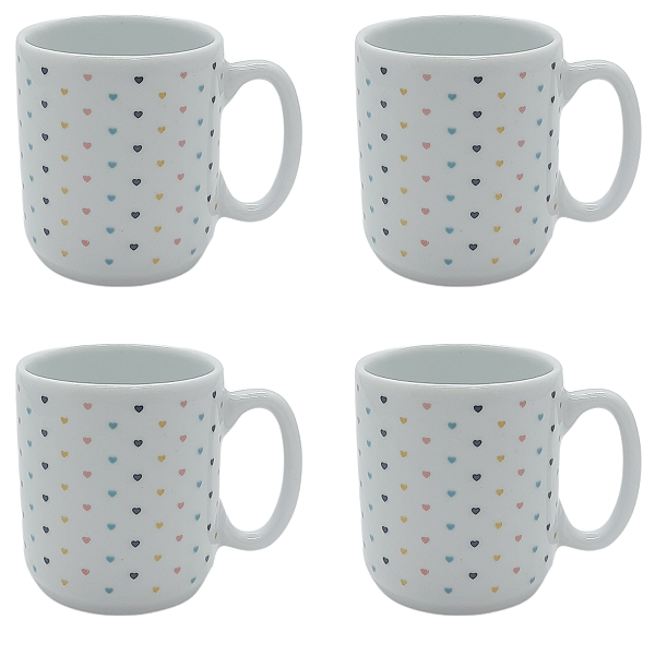Jogo 4 canecas 150ml - Poá Colorido - Porcelana