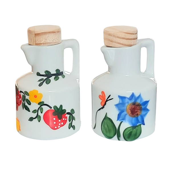 Kit Galheteiro  Azeite Vinagre Bandeja Porcelana Decorada