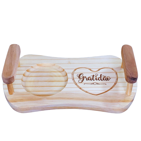Kit 3 Bandejas Gratidão Madeira Pinus c/ espaço para servir