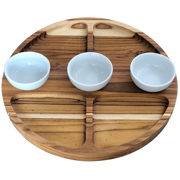 Petisqueira Madeira Teca 7 divisões - Petiscos e Molhos