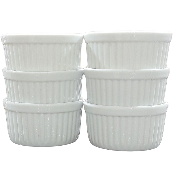Jogo 6 Ramequim 250ml Forma canelada - Kit Porcelana Branca (2)