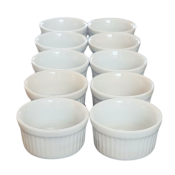 Jogo 10 Ramequim / Tigelas 40ml Forma canelada - Kit Porcelana Branca (2)