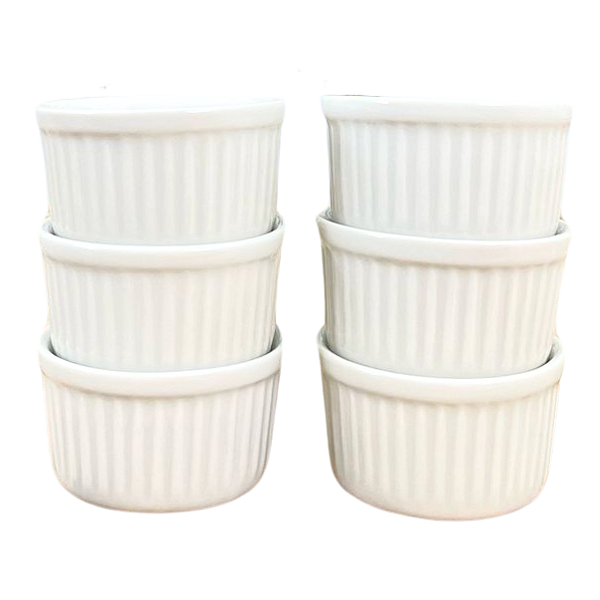 Jogo 6 Ramequim 100ml Forma canelada - Porcelana Branca