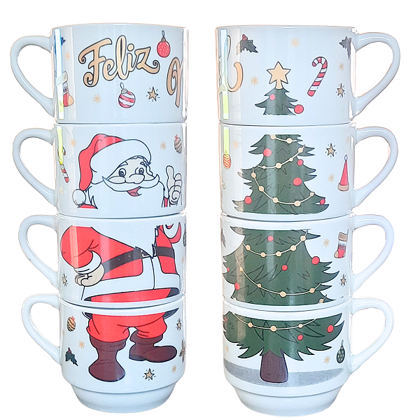 Kit Jogo 4 Xicaras Café Chá hotel 200ml Empilháveis - Feliz Natal