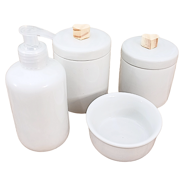 Kit Higiene Bebê Lavabo 4 peças c/ Pegador Porcelana Branca
