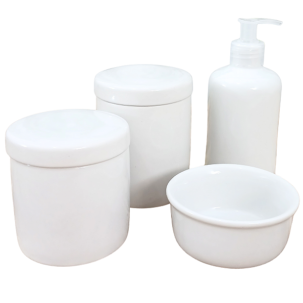 Kit Higiene Bebê Lavabo 4 peças - Porcelana Branca