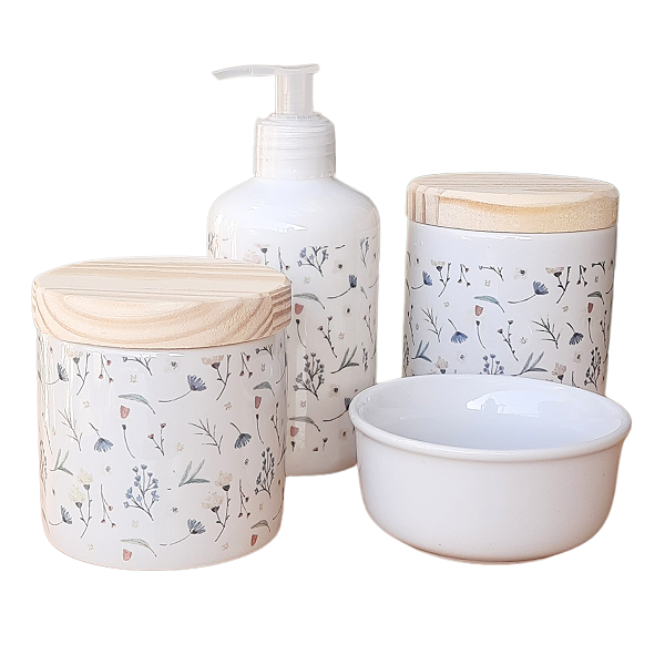 Kit higiene bebê lavabo arabescos 4 pçs - Porcelana Tp Pinus