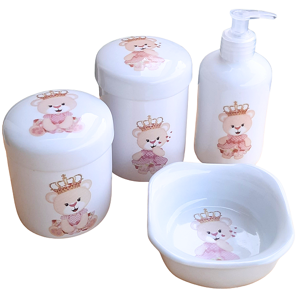 Kit higiene bebê Princesa Ursinha 4 pçs - Tudo porcelana