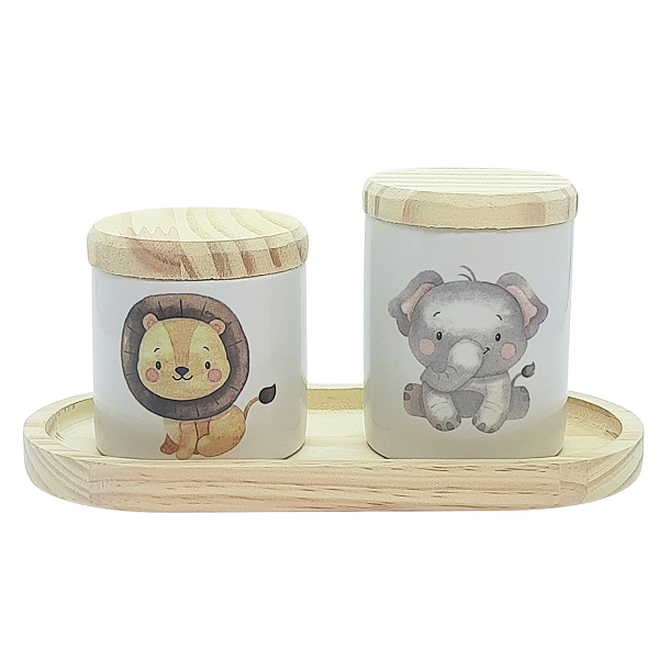 Kit higiene bebê Safari 3 Pçs - Porcelana e Pinus