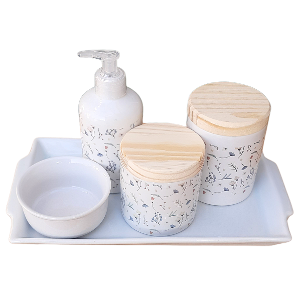 Kit higiene bebê lavabo arabescos 5 pçs - Porcelana Tp Pinus