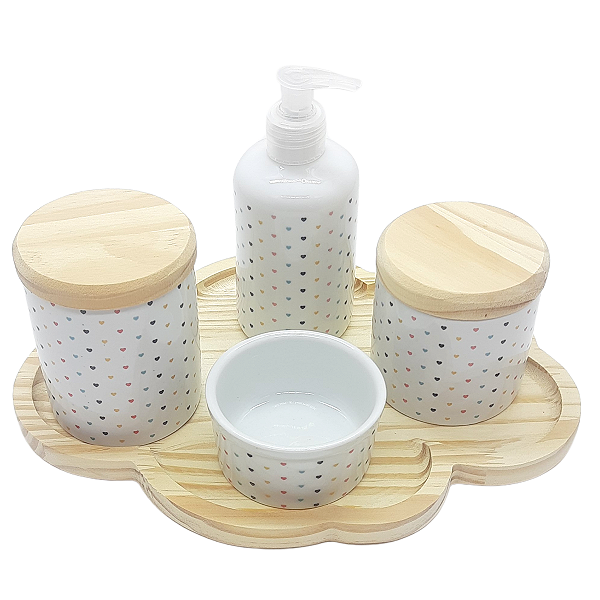 Higiene 5 peças Poá Colorido - Molh. Poá - Bandeja Nuvem