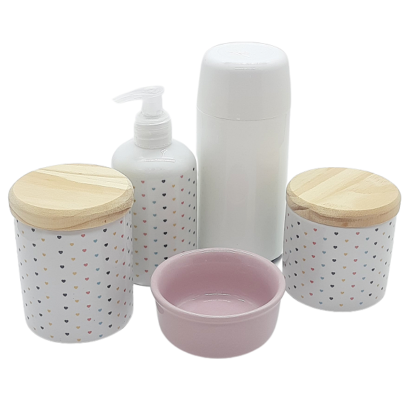Kit higiene Lavabo Poá Colorido 5 pçs Molh. RS Tampas Pinus